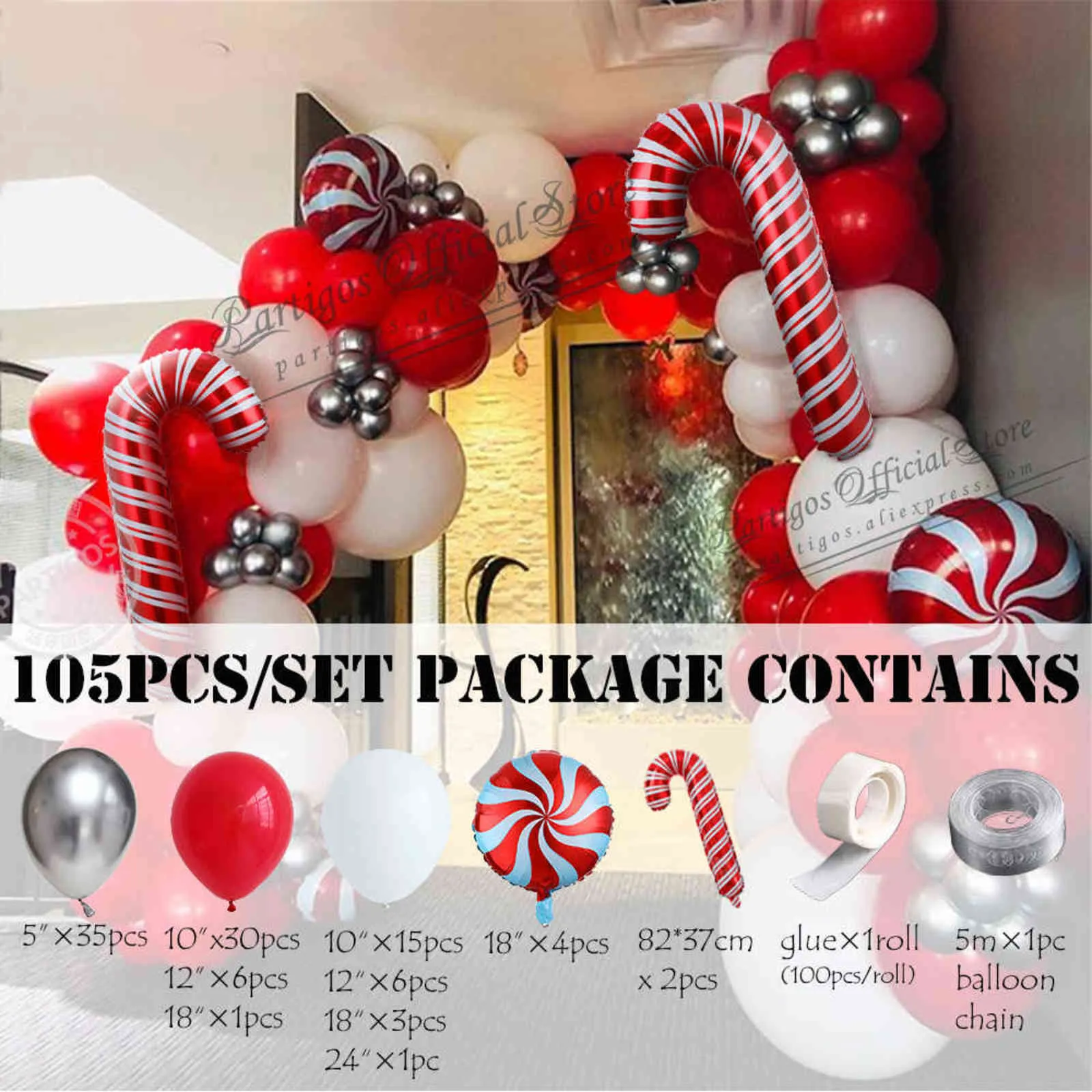 Ballons de bonbons blancs rouges Garland Kit Chain Balloons de Noël décorations pour la fête à domicile Hélium Globos Navidad 2110277407793