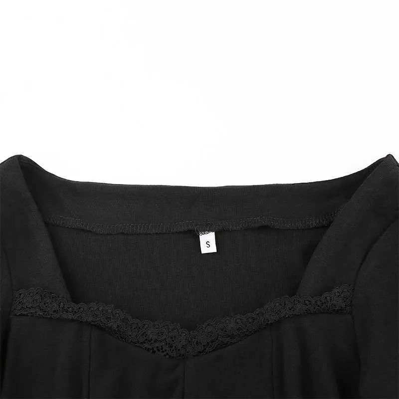 Rockmore Split Lace Mini abito sexy trasparente manica lunga aderente colletto quadrato sopra il ginocchio es Party Vedtidos 210623