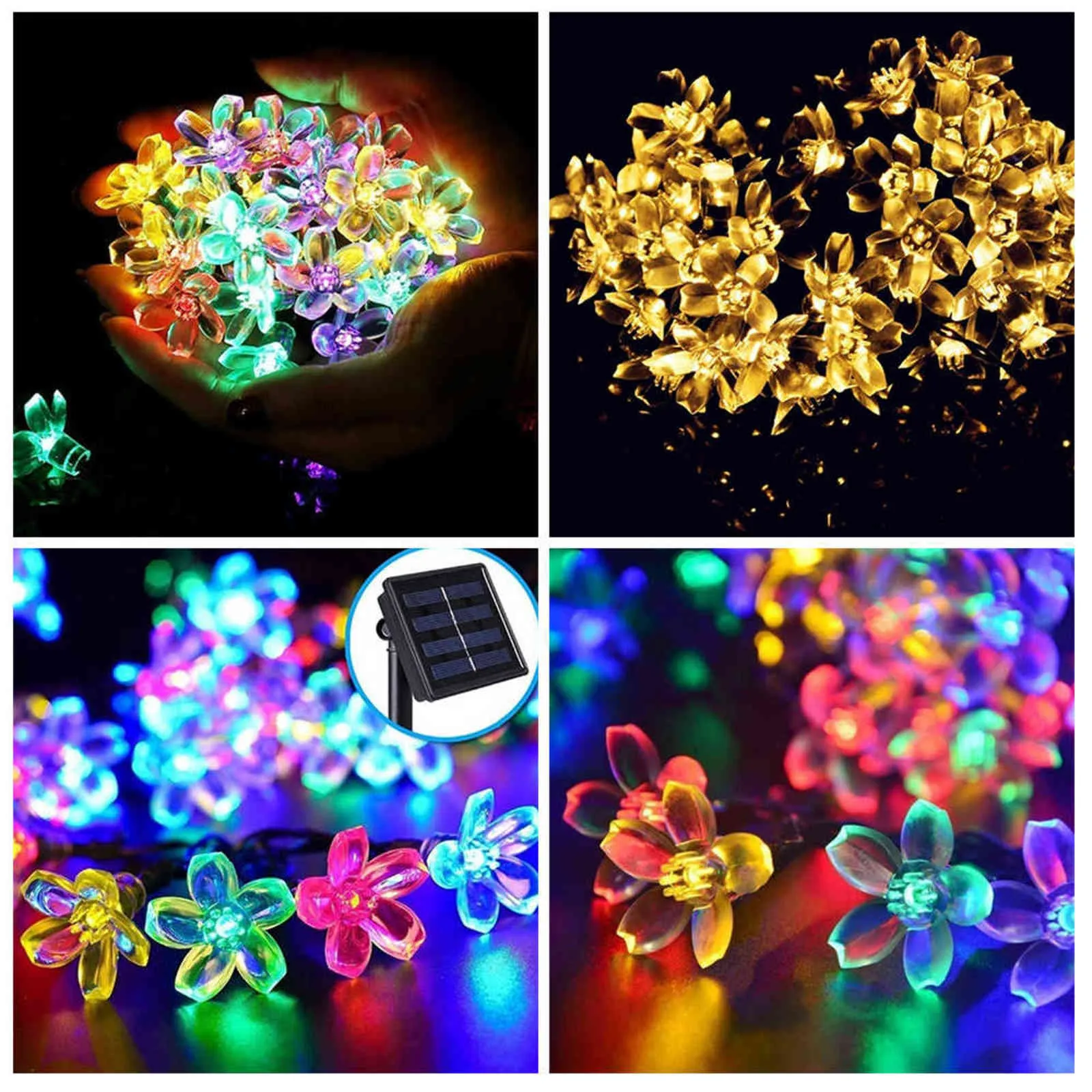 7M 50LED Solar String Lights LED Sakura Street Garland Lawn Lamp Waterproof IP65 Christmas Year Outdoor Lighting Decor 211104