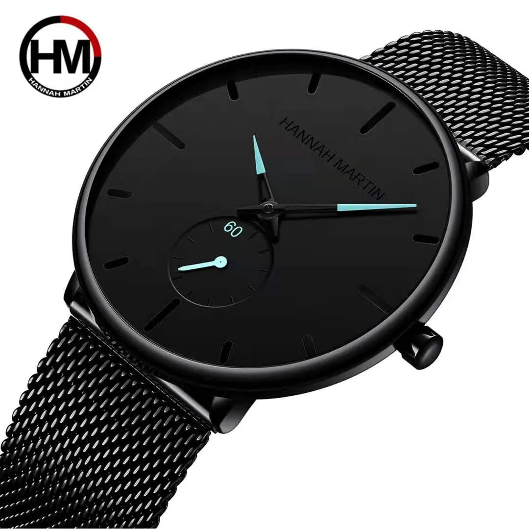 HM Men's Watches Brand Hannah Martin 40 mm wysokiej jakości szablon damskich i mody Gold Watch Waterproof 3atm Montre3011