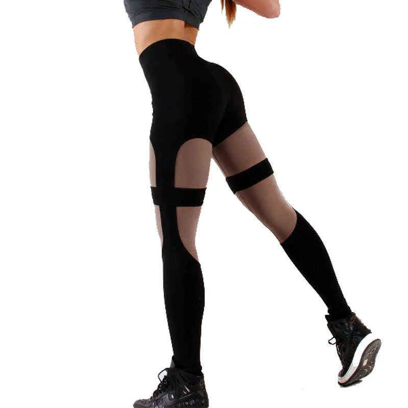 Normov Women Fitness Skinny Leggings Highwaist Elasticforce Patchwork Leggings Slimfit Sexig för Kvinna 211215