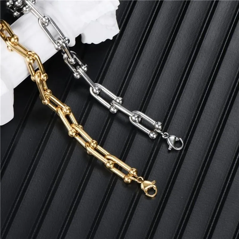 Link Chain Link Bracelet Stainless Steel Shaped Design Bangle Hip Hop Jewlery For Women Girls Gold Silver Color 20217787510231M