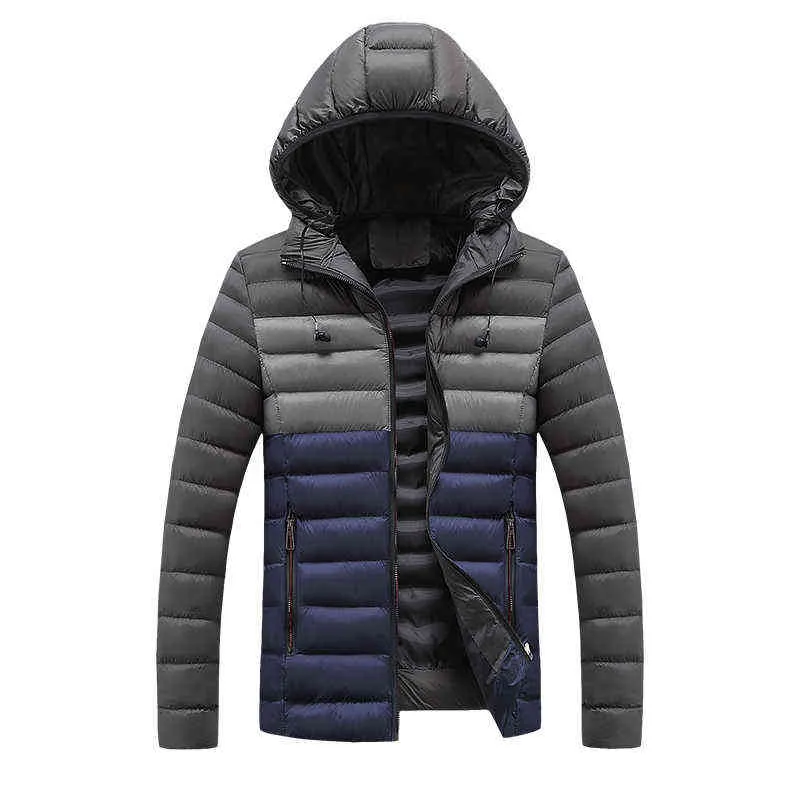 Giacca invernale da uomo Cappello con cappuccio Cappotto caldo staccabile Giacca a vento Maschile Autunno Spessa piumino di cotone imbottito Parka termico Cappotti da uomo 211110