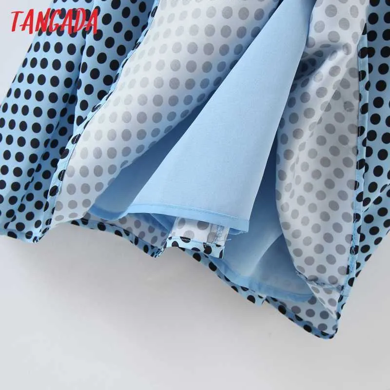 Tangada Mode Femmes Bleu Dot Halter Robe Bow Sans Manches Dames Sexy Robe Midi Robes SL114 210609