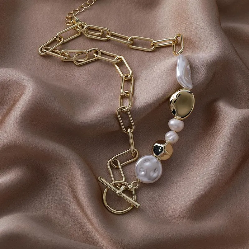 Hänghalsband ursprung sommar unik design asymmetri oregelbundet sötvatten pärla chokers halsband för kvinnor växla spännsmycken181y