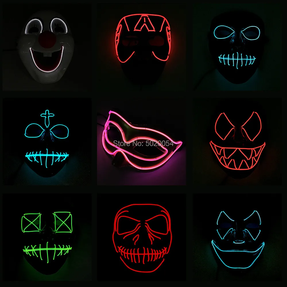 Kostümzubehör 9 Design Halloween Party Kostüm-Requisiten Zubehör Horror EL Blinkende Maske Nachtclub Anonyme Maske Glow In Dark