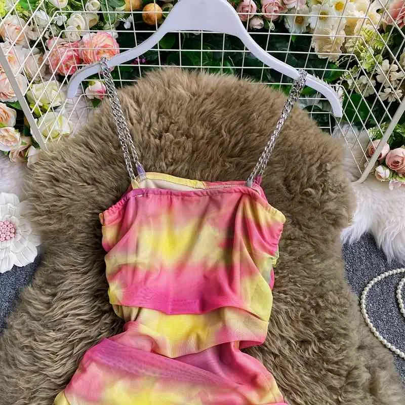 Nightclub Sexy Jumper Waist Slimming Rainbow Color Gradient Bag Hip Short Dress Fashion Temperament Tube Top Strap C123 210506