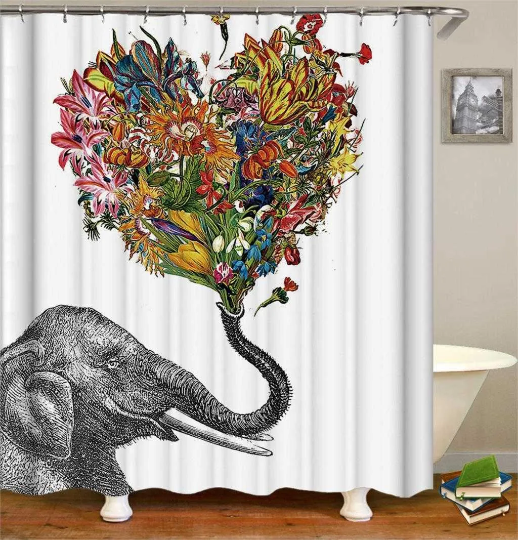 Oloey 3D Imprimir Chuveiro Cortinas Animal Elefante para decoração de banheiro personalizado tamanho imagem banho cortina atacado 210915