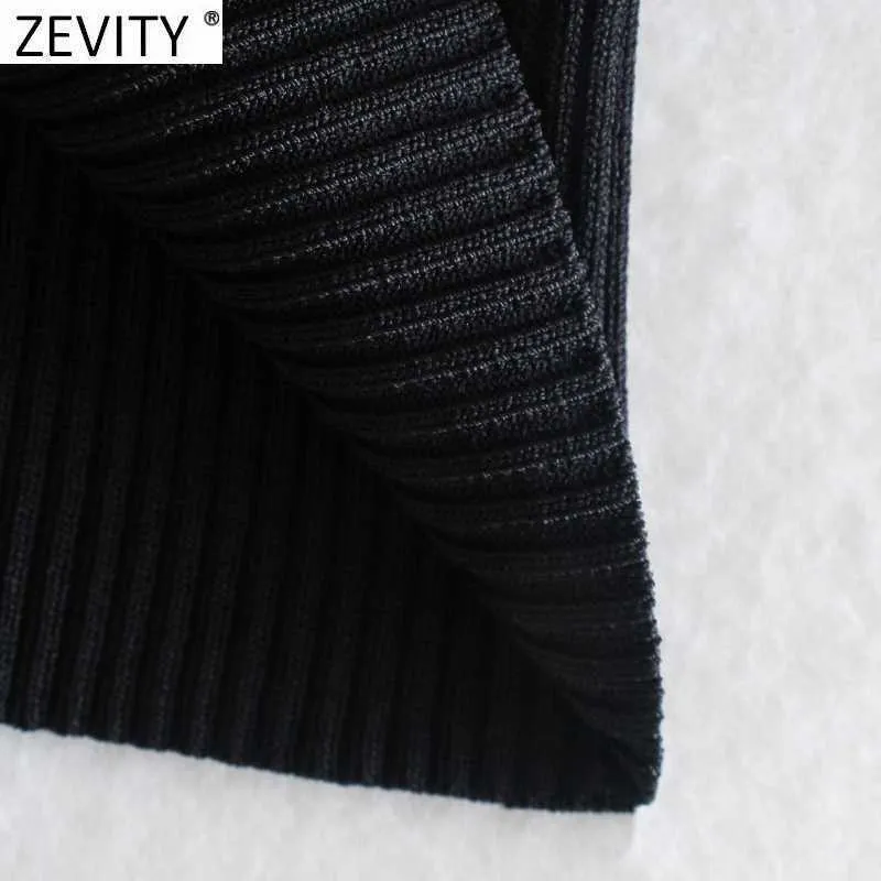 Zevity Women Chic Sexy Cross Strap Black Knitting Camis Tank High Street Ladies Summer Slim Crop Tops SW835 210603