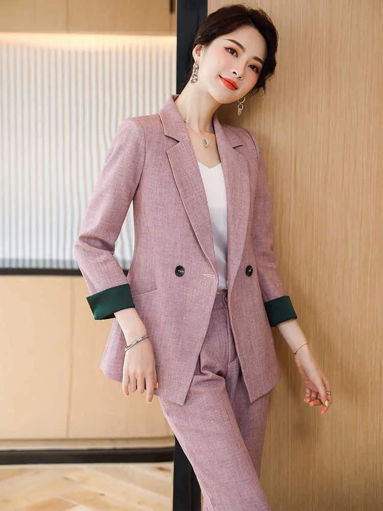 Elegante kantoorbroek pakken hoge kwaliteit professionele slijtage herfst en winter losse dubbelbreasted damesjas casual broek 210527