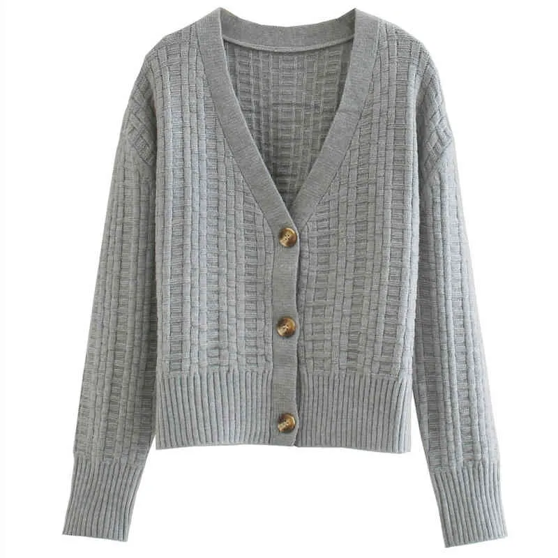 Décontracté femme surdimensionné couleur unie tricoté Cardigan mode dames automne ample col en V pull femme élégant tricots 210515