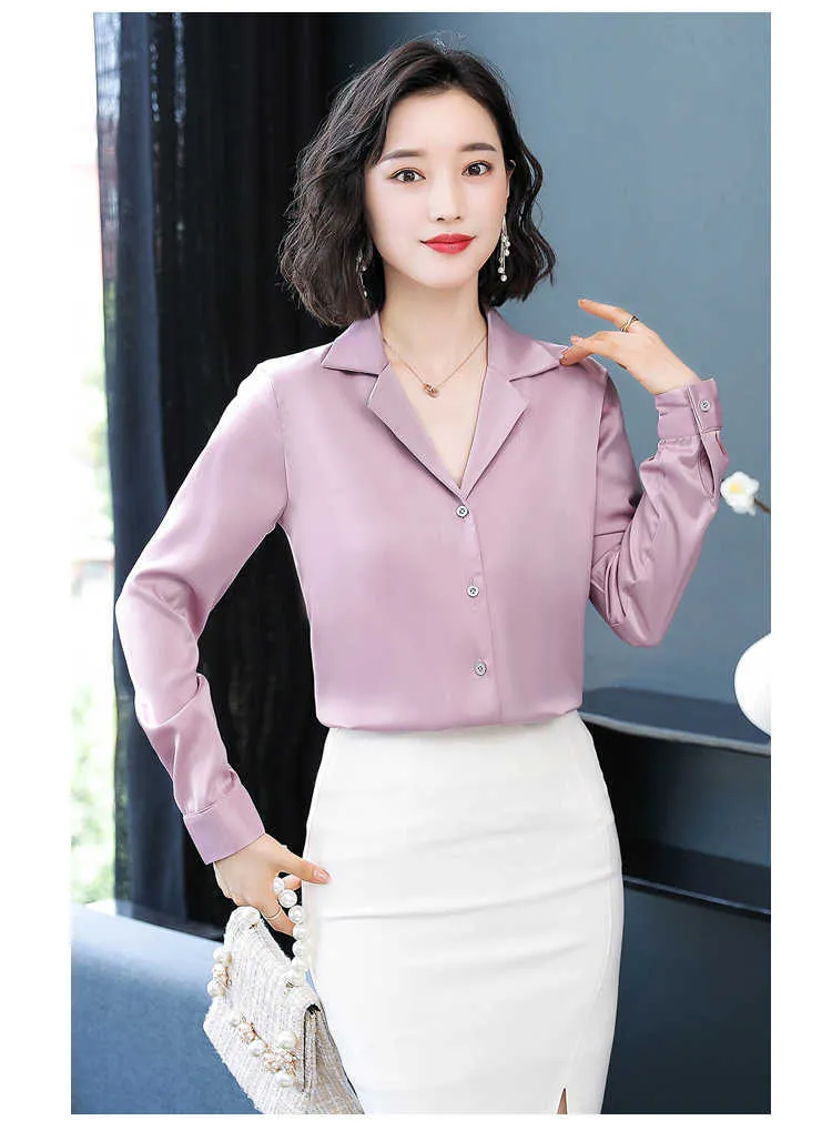 Koreaanse mode zijde vrouwen blouses effen lange mouwen roze shirts plus size xxxl blusas femininas elegante dames tops 210531
