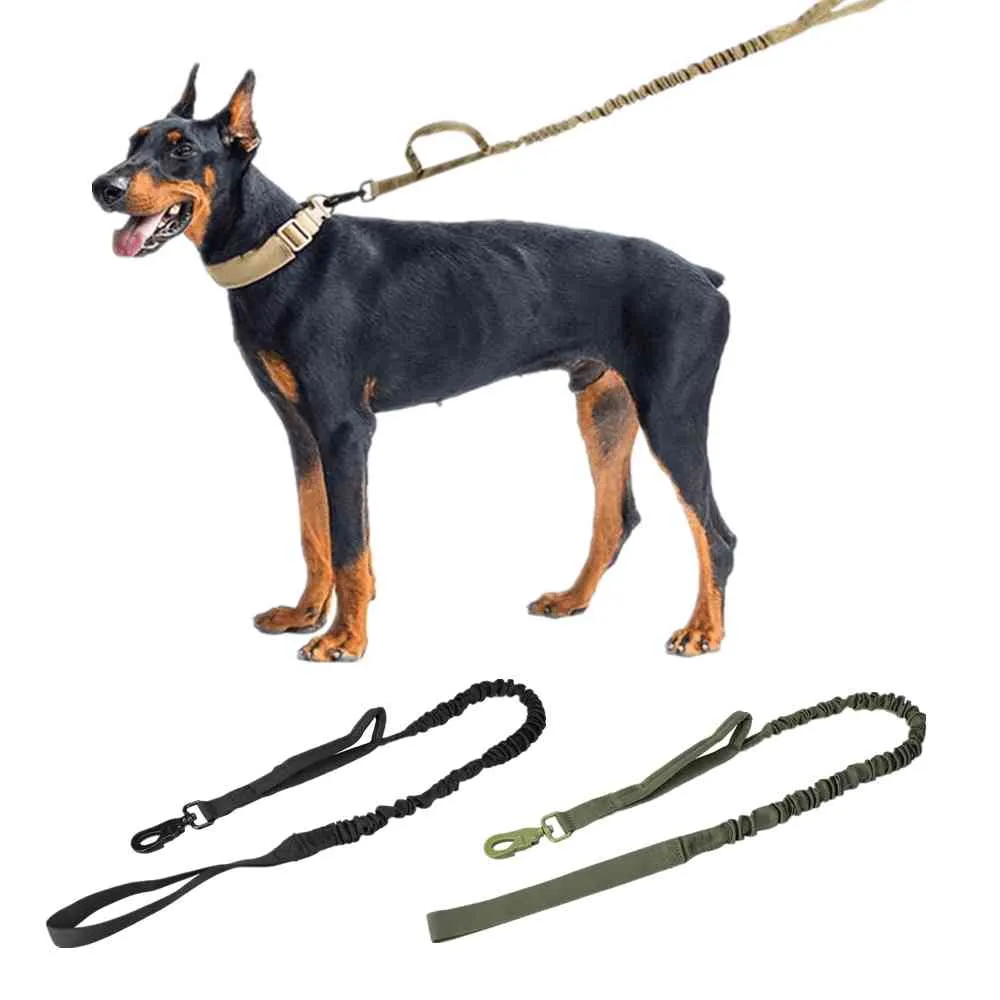 Guinzaglio tattico cani con elastico in nylon 1000D Corda elastica tattica addestramento militare Guinzagli con 2 maniglie Cani di taglia media e grande 210325