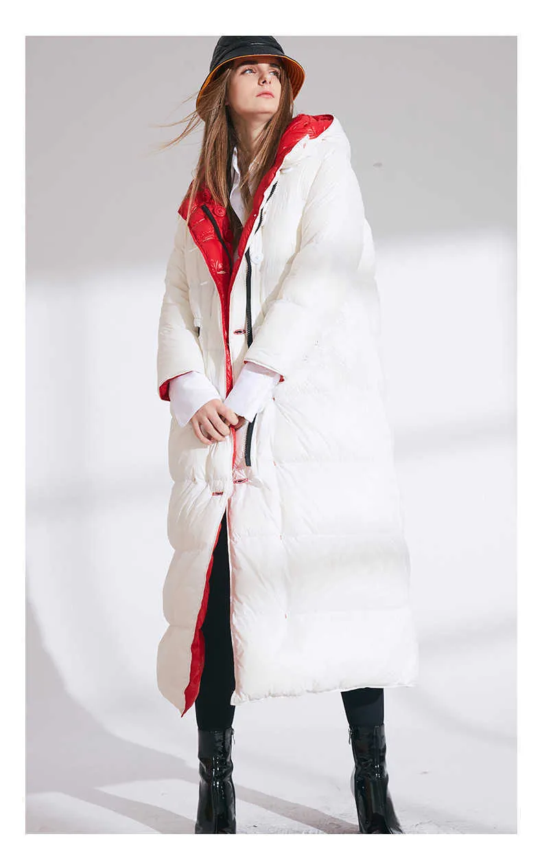 XS-7XL grande taille hiver deux côtés portent un manteau chaud plus épais x-long 90% canard blanc femme vêtements à capuche Parkas F123 211008