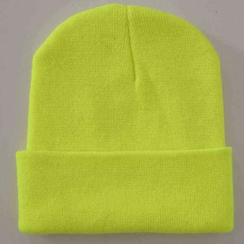 Ljusa solida akrylstickade hattar Kvinnor Mäns Vinter Plain Beanies Cap Orange Brown Black Neon Yellow Neon Green Y21111