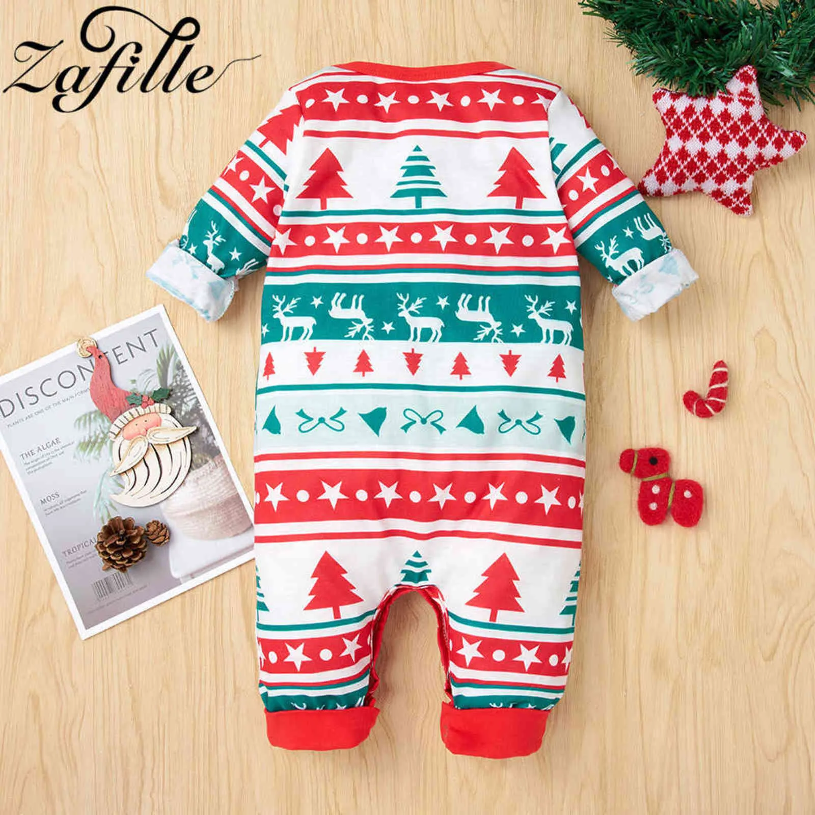 Zafille 0-18m Min första jul Baby Kläder Boys Girls Xmas Deer Printed Babys rompers årets kostym för spädbarn Jumpsuit 211101