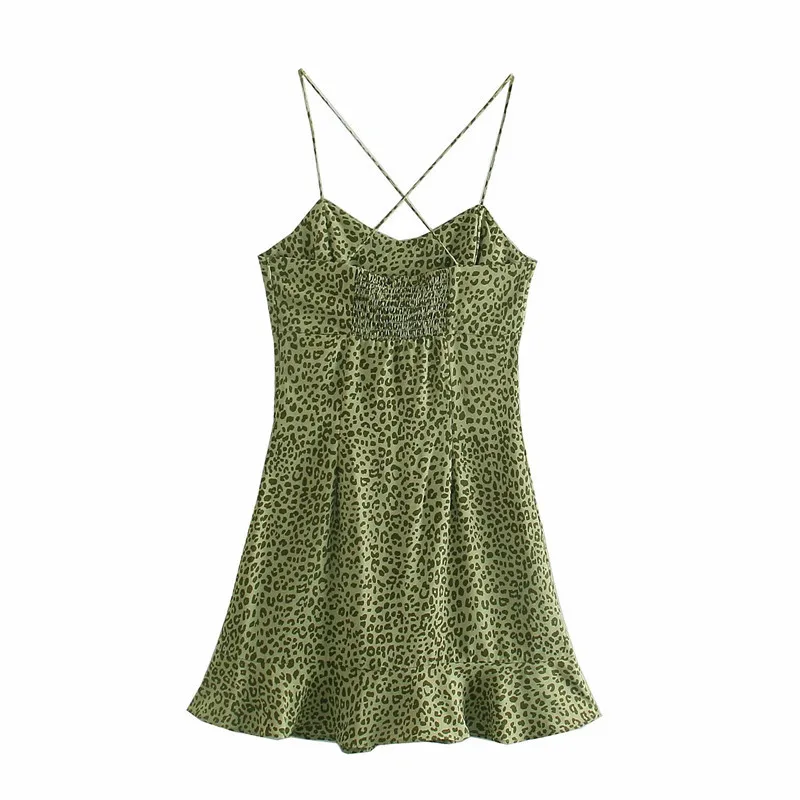 레트로 인쇄 여름 드레스 여성 민소매 얇은 스트랩 백리스 섹시한 Paty es 여자 세련된 사이드 zip ruffle 210524