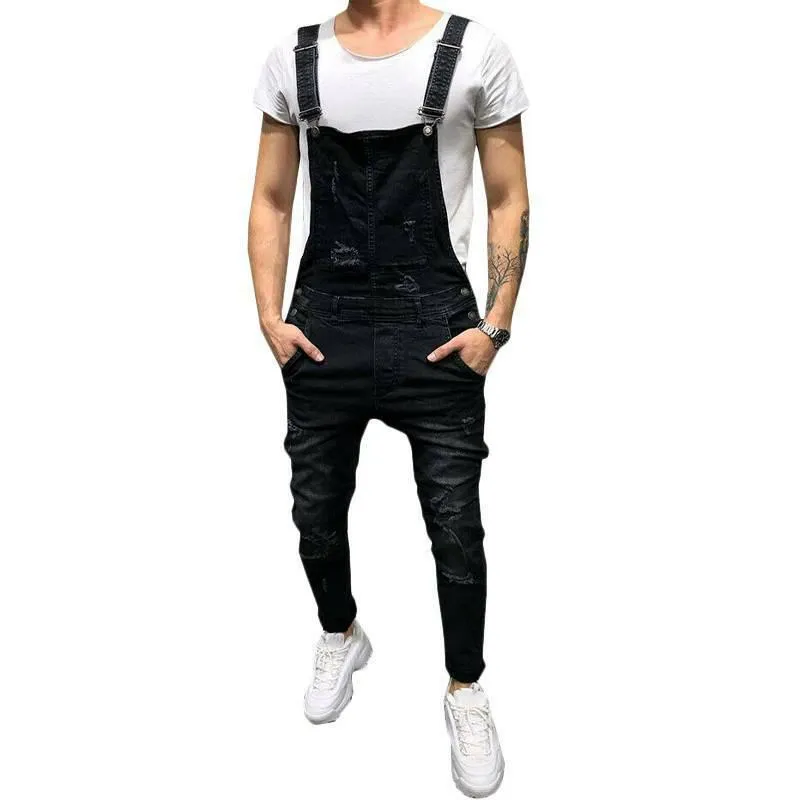 Men Ripped Denim Jeans Mens Fashion Spring Autumn Overalls Dungarees Bib Pants Jumpsuit Casual Trousers