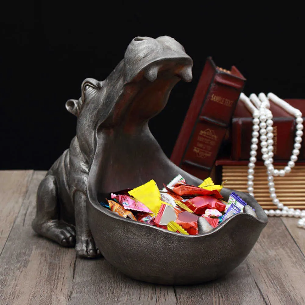 Statue d'hippopotame en résine, Sculpture, clé, conteneur de bonbons, support de rangement d'articles divers, Artware de Table à domicile, décoration de bureau, artisanat cadeau
