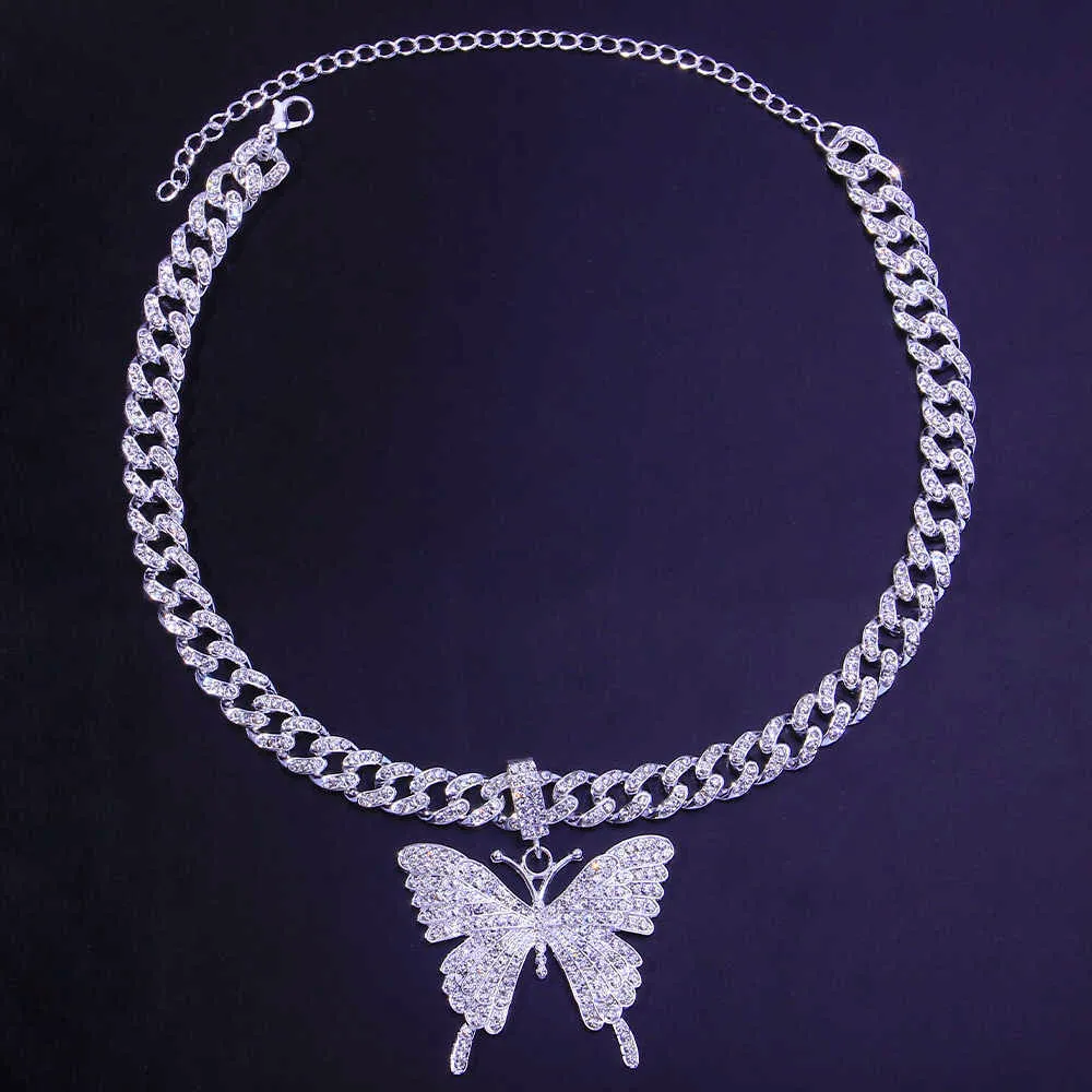 Stonefans - Collier ras du cou cubain papillon pour femme, bijoux de créateur, mignon, hip-hop, avec pendentif en diamant Q0809