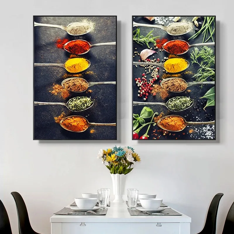 Tema de cozinha ervas e especiarias pôsteres de frutas e impressões de lona pinturas de restaurante imagens de arte de parede para sala de estar decoração de casa c4739633