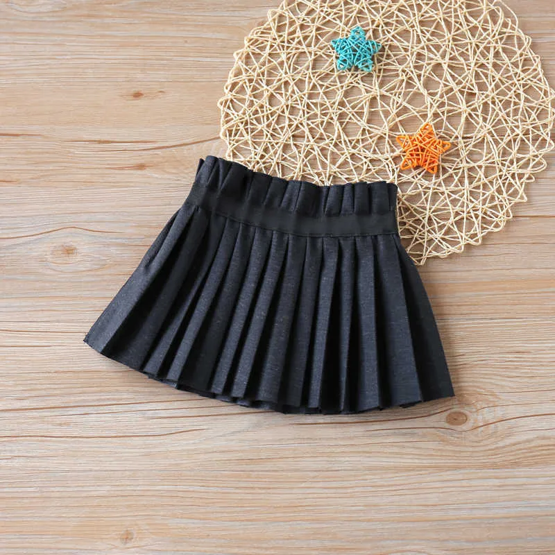 Summer Skirt Girl Clothes Kid Children Pleated Leather Black s For Girls 210528