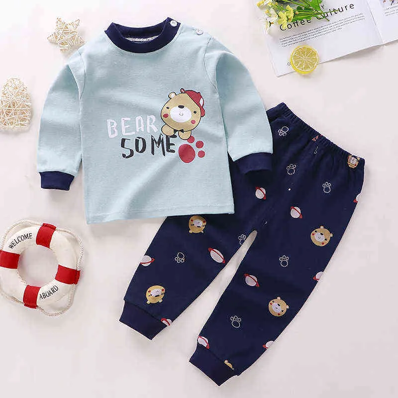 Pyjamas Set Mädchen Unterwäsche Anzüge Baby Jungen Kleidung Gedruckt Herbst Winter Lange Hosen Koreanische Hause Kinder Kleidung 211130