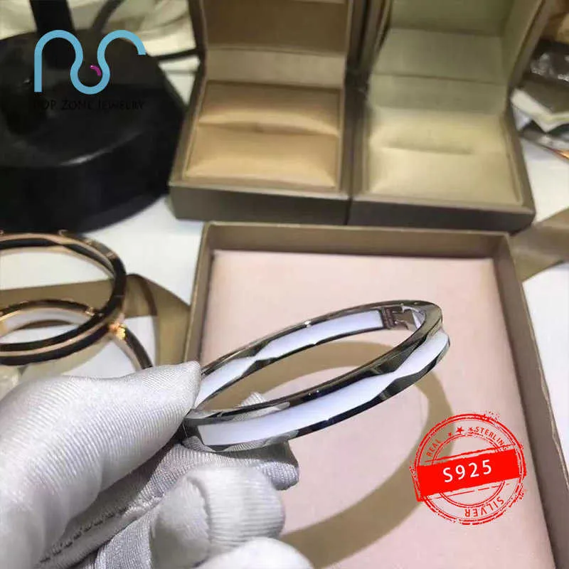 S925 prata esterlina zero pulseira marca de luxo preto branco cerâmica nua pulseira ornamentos jóias originais com g09167513851