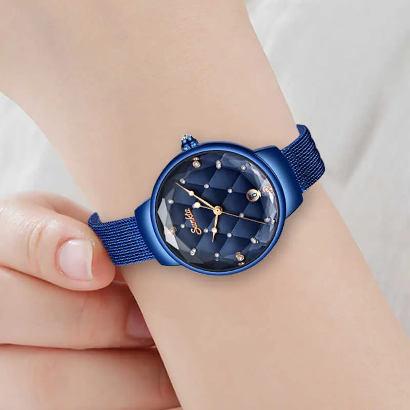 Frauen Mode blau Quarzuhr Dame Casual Wasserdicht Einfache Armbanduhr Geschenk für Mädchen Frau Saat Relogio Feminino Box 210624303k