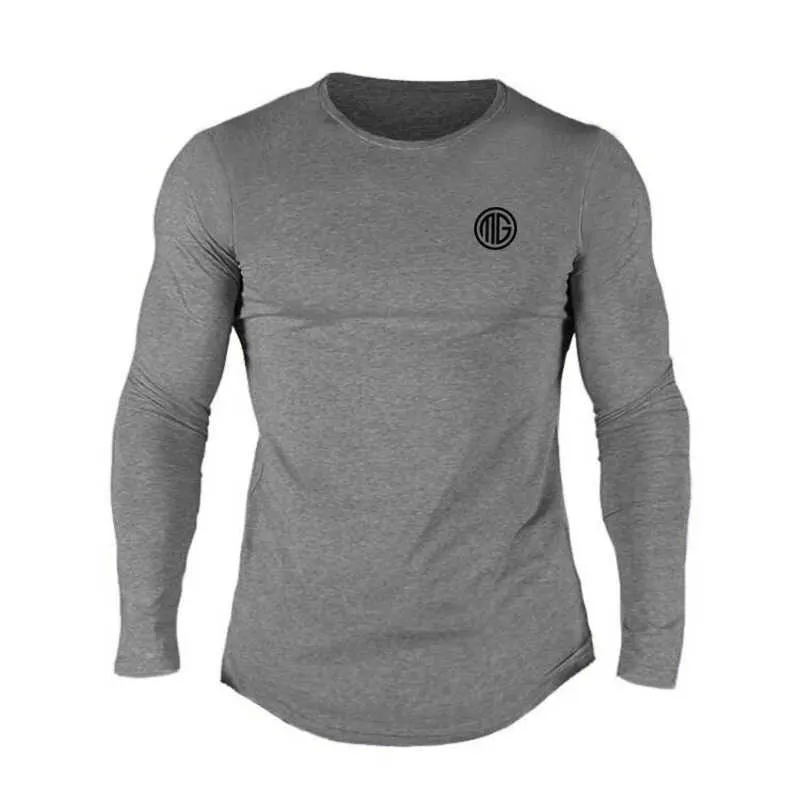 Muscleguys marca abiti di moda tinta unita manica lunga slim fit maglietta da uomo in cotone t-shirt casual streetwear palestre magliette 210706