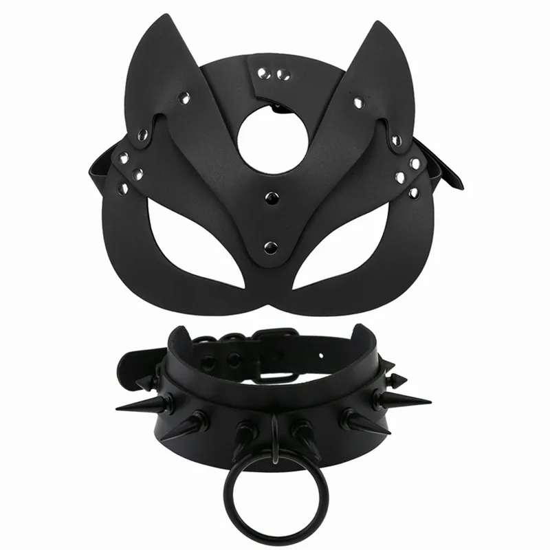 Rosa Maske Halsband Schwarz Spike Halskette Für Frauen Metall Nieten Kragen Mädchen Party Club Chockers Gothic Cosplay Zubehör