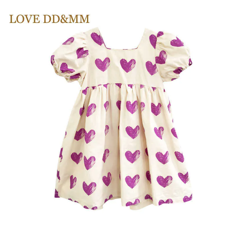 Liefde ddmm meisjes casual jurken kinderen liefde korte mouw jurk schattige partij kinderen preppy kostuums vestido prinses jurk 210715