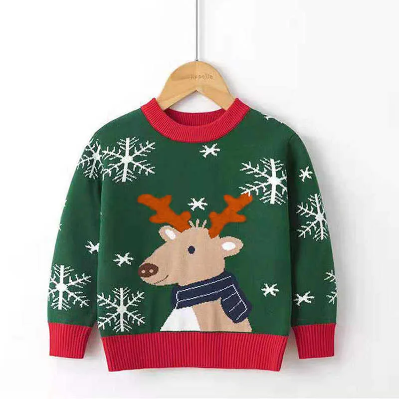 2021 Nieuwjaar Kerstmis gebreide truien jongens meisjes baby breien top kleding cartoon schattige patroon kleding casual xmas kleding y1024