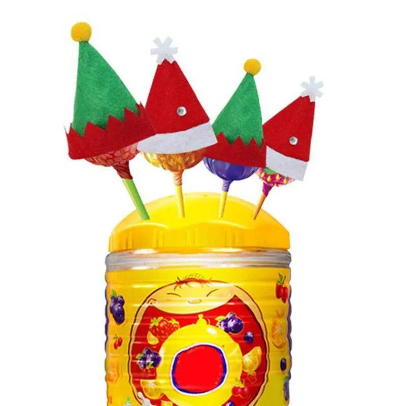 Mini Cappello da Babbo Natale Lecca-lecca Top Topper Copertura Buon Natale Decorazioni Bottiglia di vino Tappo di protezione Candy Imballaggio Cappelli 211019