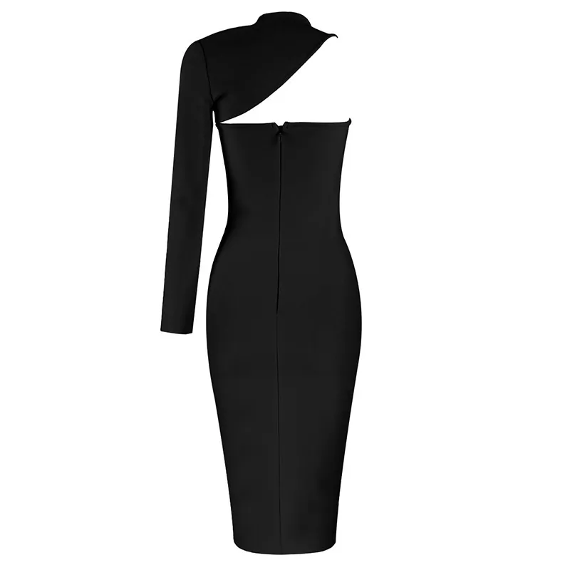 女性のドレス中空ショルダーセクシー長袖ビンテージブラックレッドパーティーESファッション210524
