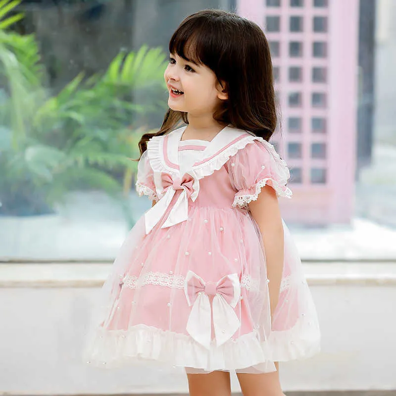 Bambini Abiti spagnoli Bambini Lolita Princess Abbigliamento ragazza Infant Birthday Party Bow Lace Dress Neonate Boutique Frocks 210615