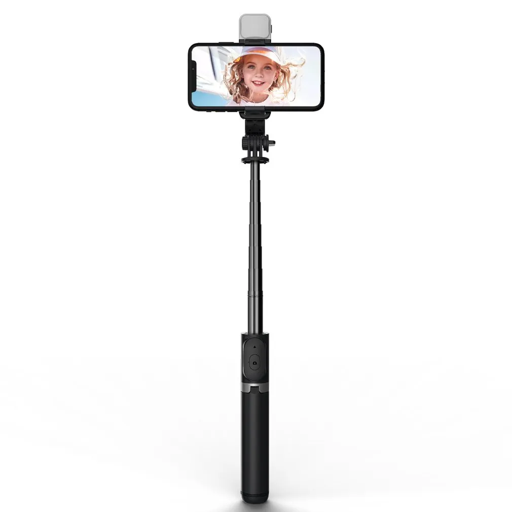 Q02S Wireless Selfie Monopods Tripod Universal Foldble Triangle Bracket med Fill Light for Smartphones Live Broadcast5039635