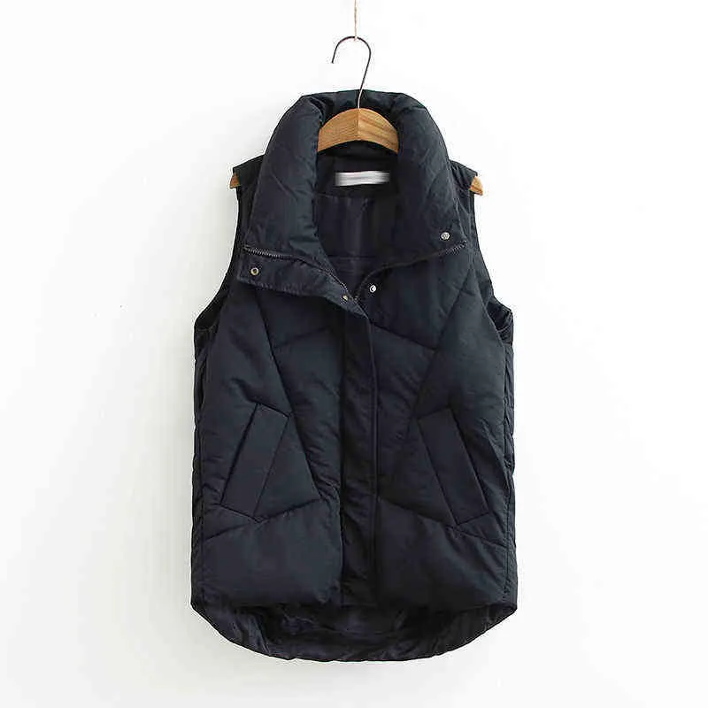 Chaleco de algodón de invierno de talla grande para mujer, chaqueta sin mangas informal que combina con todo, chaleco largo cálido para el cuerpo 211220