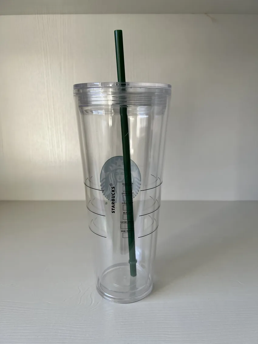 24OZ Starbucks Mermaid mug Tumblers transparent double-layer plastic Reusable cup with lid and straw308G