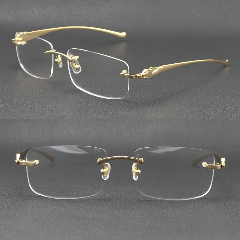 Selling Rimless Metal leopard Series Panther Optical 18K Gold Sunglasses Square Eyewear Round shape face Glasses Male and female W311R