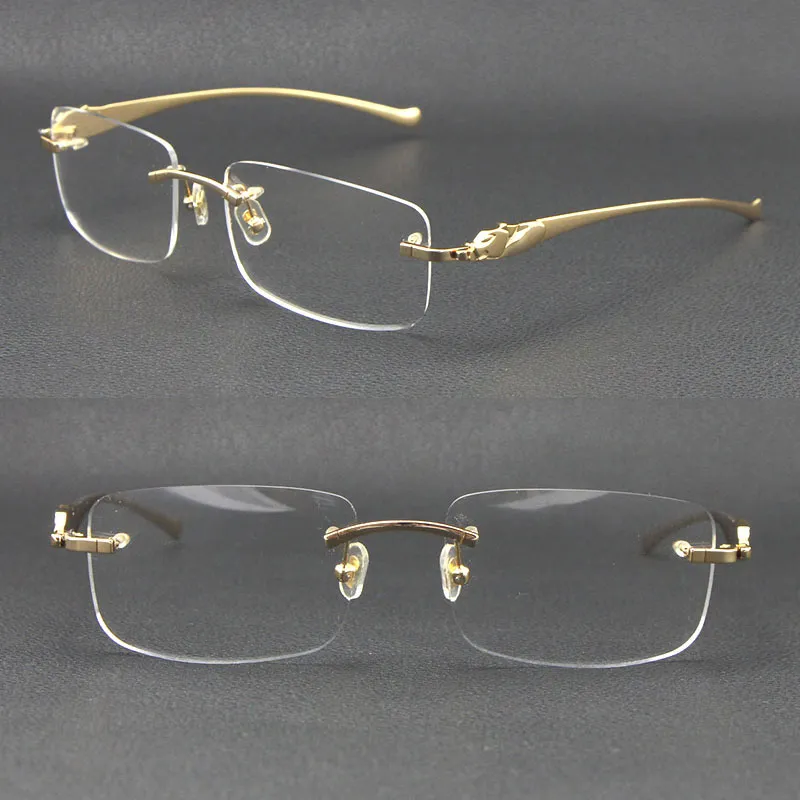 Vente de lunettes de soleil sans monture en métal léopard série Panther optique or 18 carats lunettes carrées forme ronde lunettes de visage homme et femme W236b
