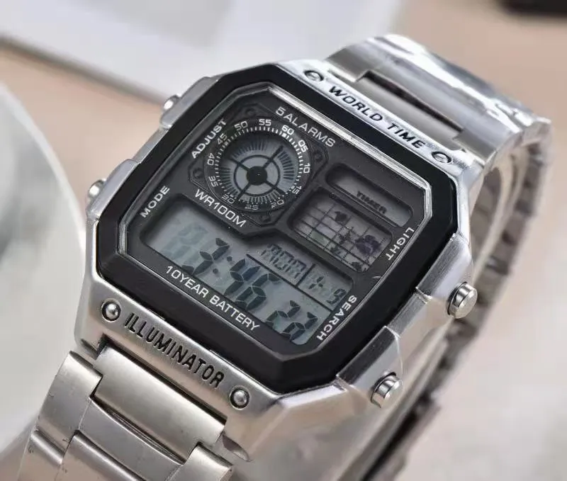TOP Brand Watches Men Multifunction LED Digital Steel Metal band Quartz Wrist Watch GA10232Q