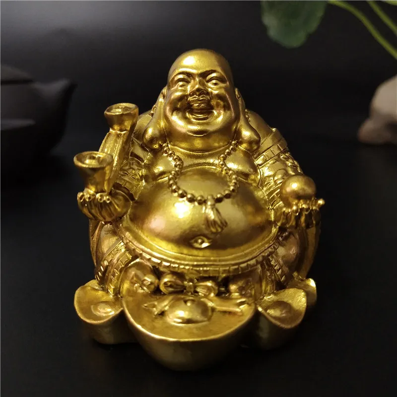 Gold Laughing Buddha Statue Chinese Feng Shui Money Maitreya Buddha Sculpture Figurines For Home Garden Decoration Statues