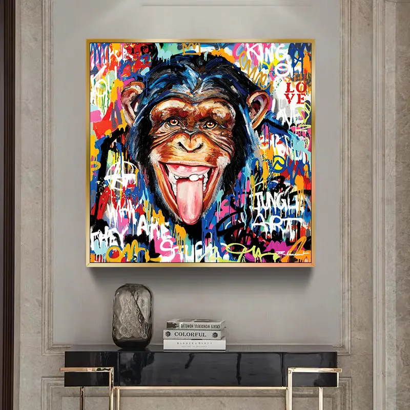 Graffiti Funny Big Mouth Monkey Poster und Drucke Tierkunst Leinwandgemälde Wandkunst Bilder für Wohnzimmer Heimdekoration C6647726