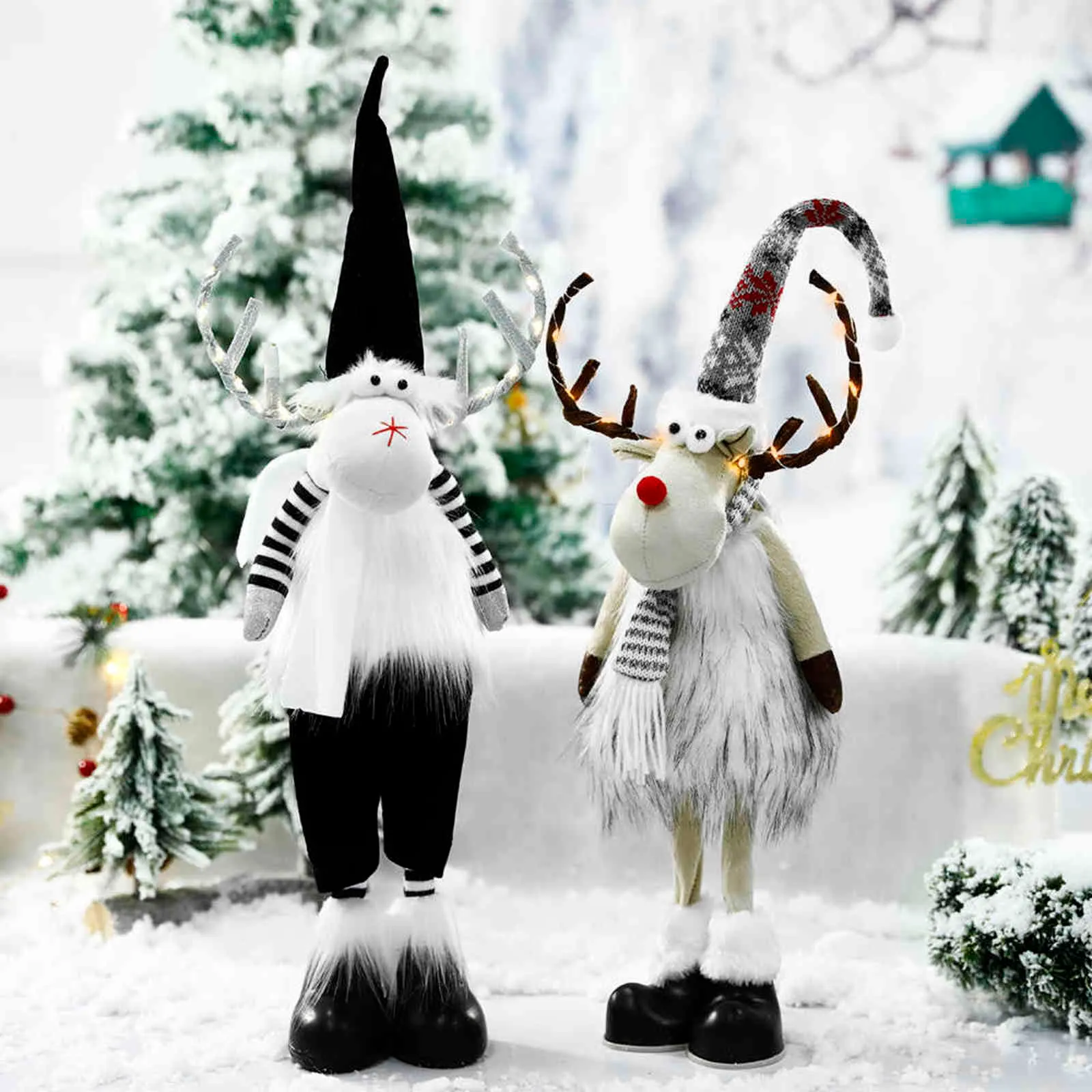 Grande bambola di alce in piedi con luci Regalo di Natale bambini Bambola di alce di Natale Renna Ornamenti Navidad Decorazioni la casa di Natale 211109