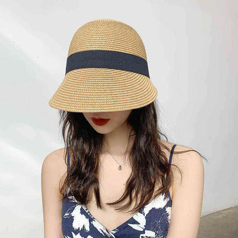 Chapeau de paille de dôme d'été de printemps de la dôme d'été pour les femmes filles en plein air Sunprotection Baseball Cap Femme Beach Tour Long Brim Sun Hats G220301