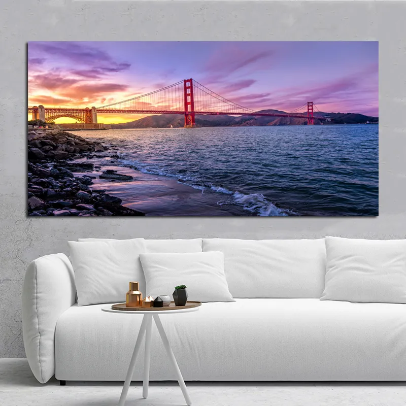 Sea Beach Bridge Poster und Drucke Landschaft Bilder Leinwand Malerei HD Bilder Home Decor Wandkunst für Wohnzimmer Sunset5002399