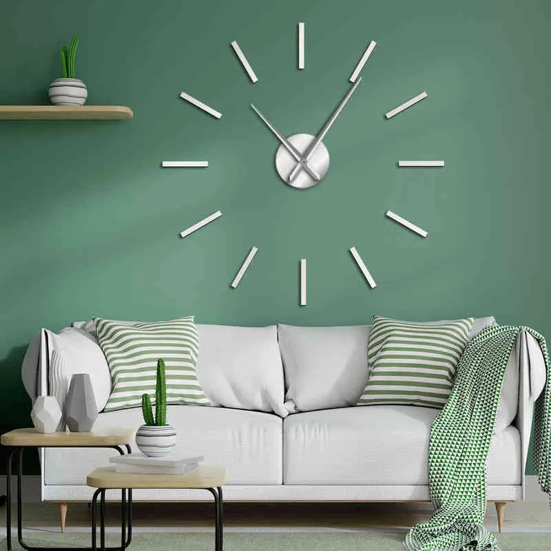 3D Grand Acrylique Effet Miroir Horloge Murale Conception Simple Mur Art Décoratif Quartz Calme Balayage Moderne Grande Horloge Mains Montre Murale H1230