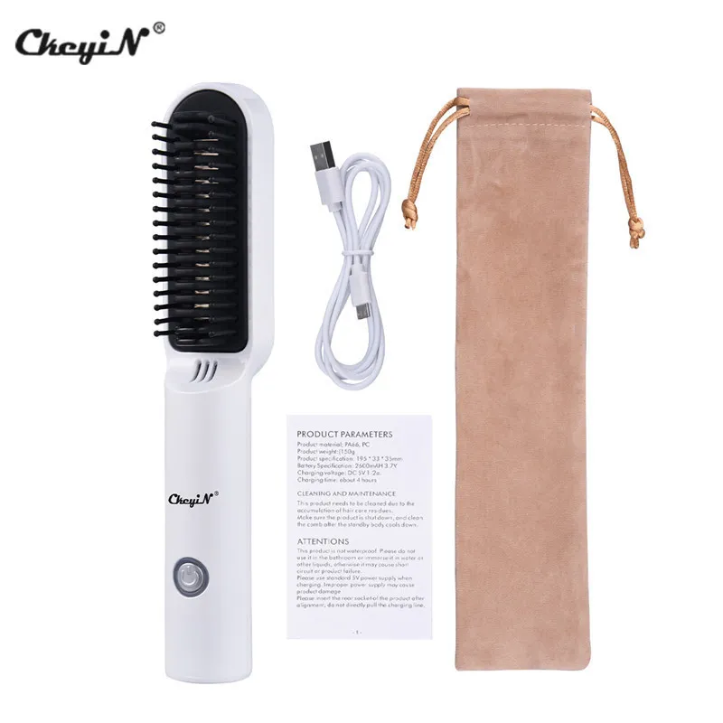 CKEYIN Professional Hair Strainener Comb Electric Wireless rätning av skägg Brush Men Salon Styling Tool USB uppladdningsbar 2209669352