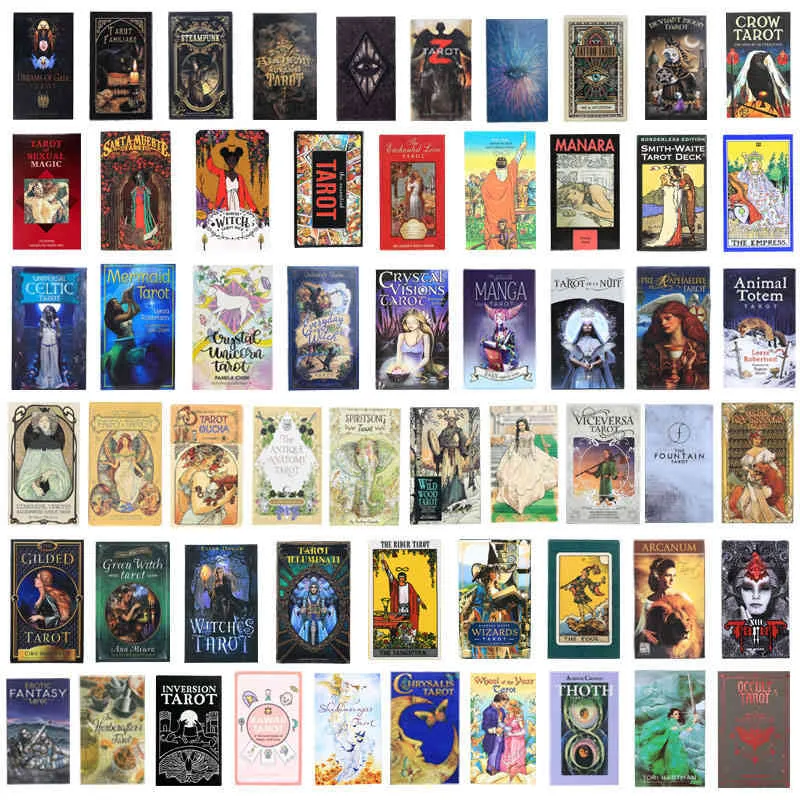 Tarot-Karten im 400-Stil, Orakel, goldener Jugendstil, die grüne Hexe, universelle keltische Thelema-Steampunk-Tarot-Brettspiele